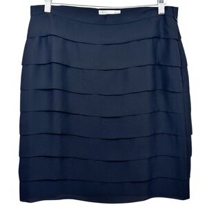 Cleo Petite Black Lightweight Flowy Tiered Layered Hidden Zip Midi Skirt 10P